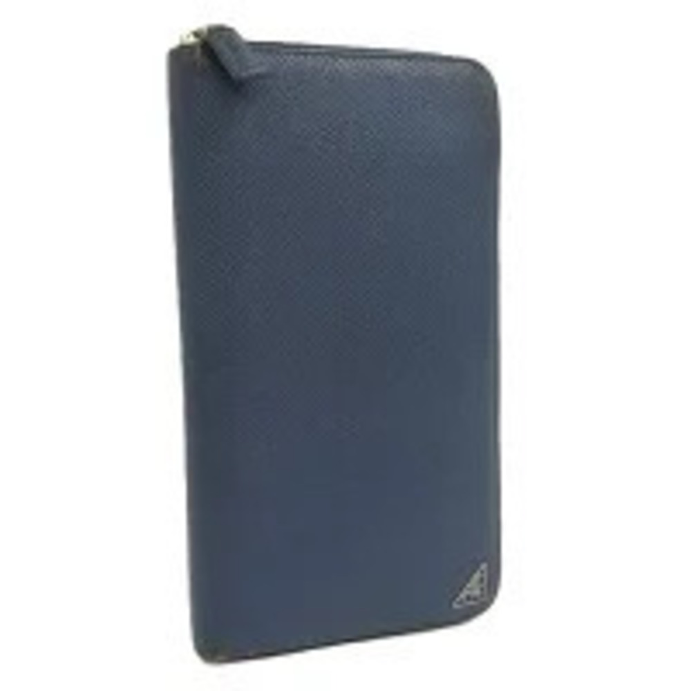 Prada Round Zip Long Wallet Saffiano Leather Blue